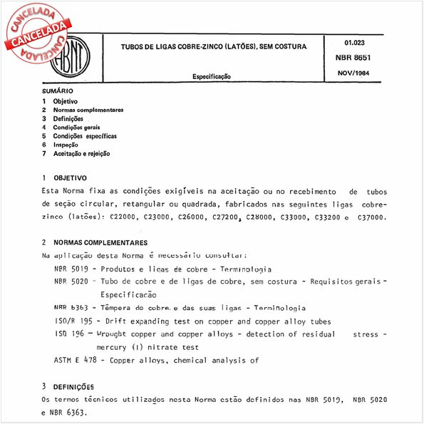 Tubos de ligas cobre-zinco (Latões), sem costura