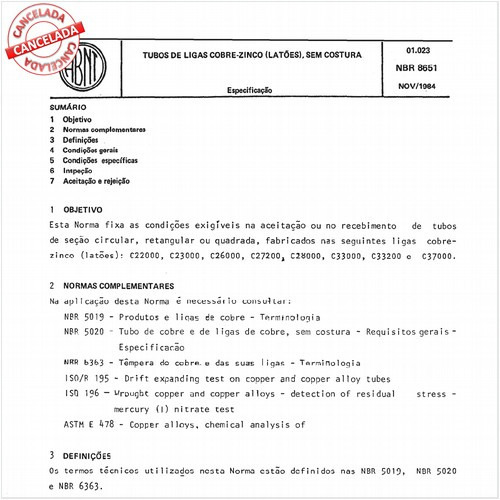 Tubos de ligas cobre-zinco (Latões), sem costura