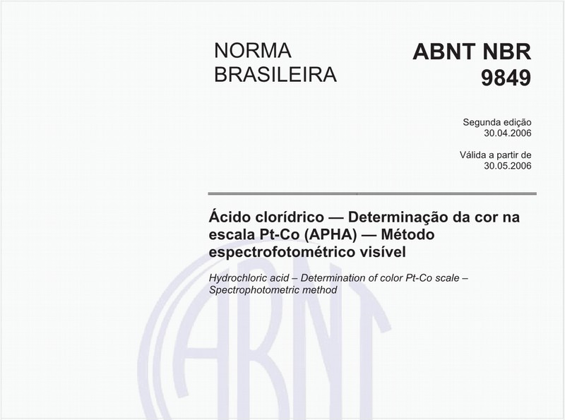 Ácido clorídrico - Determinação da cor na escala Pt-Co (APHA) - Método espectrofotométrico visível