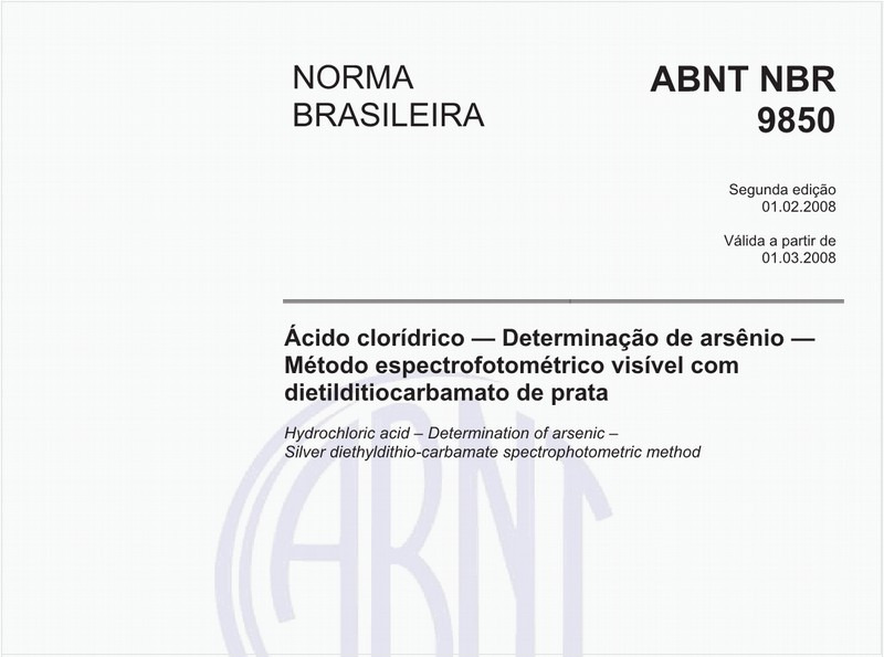 Ácido clorídrico - Determinação de arsênio - método espectrofotométrico visível com dietilditiocarbamato de prata