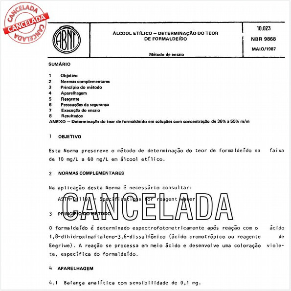 Alcool etílico - Determinação do teor de formaldeído