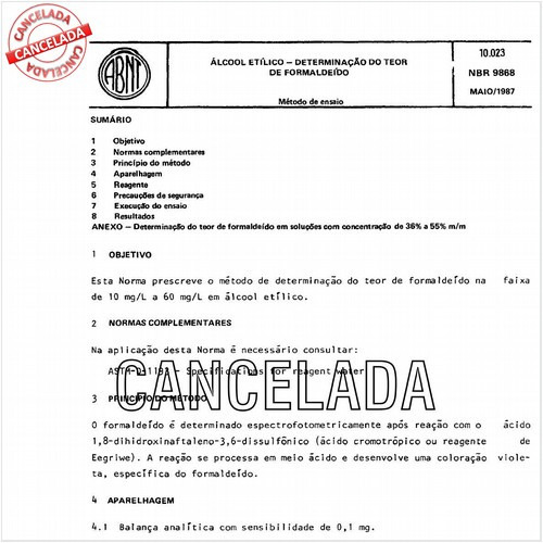 Alcool etílico - Determinação do teor de formaldeído