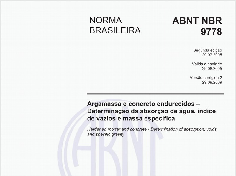 Argamassa e concreto endurecidos - Determinação da absorção de água, índice de vazios e massa específica