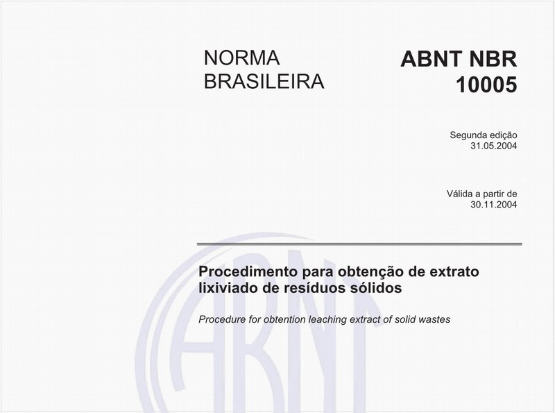 Procedimento para obtenção de extrato lixiviado de resíduos sólido