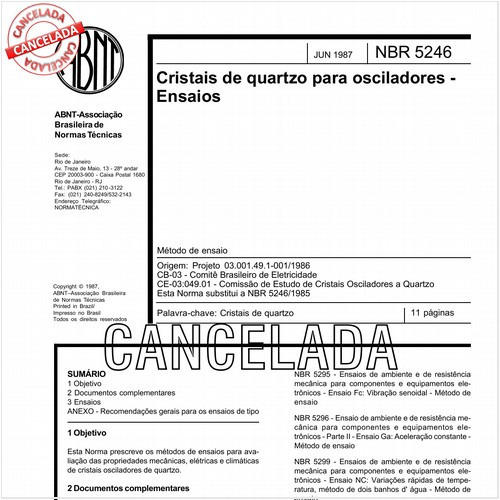 Cristais de quartzo para osciladores - Ensaios