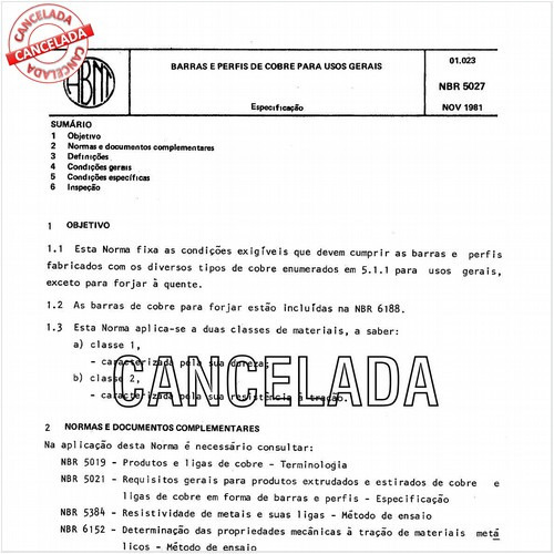 Barras e perfis de cobre para usos gerais