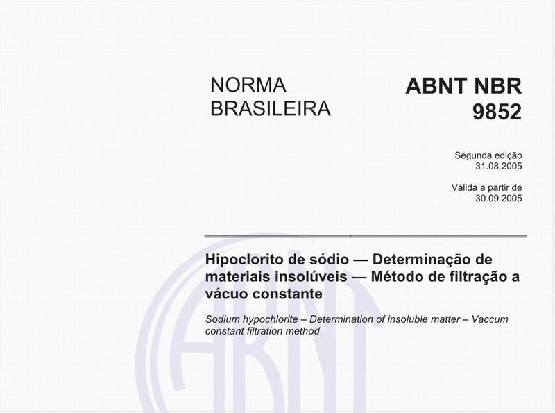 Hipoclorito de sódio - Determinação de materiais insolúveis - Método de filtração a vácuo constante