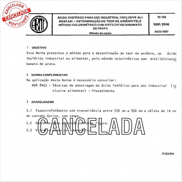 Acido fosfórico para uso industrial (inclusive alimentar) - Determinação do teor de arsênio pelo método colorimétrico com dietilditiocarbamato de prata