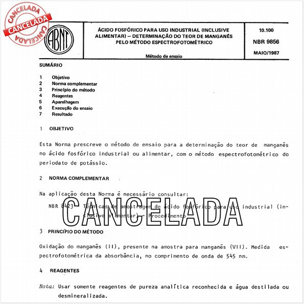 Acido fosfórico para uso industrial - (inclusive alimentar) - Determinação do teor de manganês pelo método espectrofotométrico
