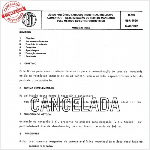 Acido fosfórico para uso industrial - (inclusive alimentar) - Determinação do teor de manganês pelo método espectrofotométrico