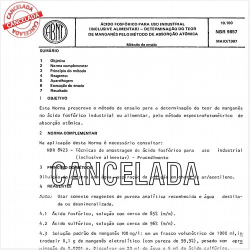 Acido fosfórico para uso industrial - (inclusive alimentar) - Determinação do teor de manganês pelo método de absorção atômica