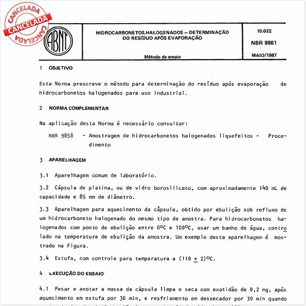 Hidrocarbonetos halogenados - Determinação do resíduo após evaporação
