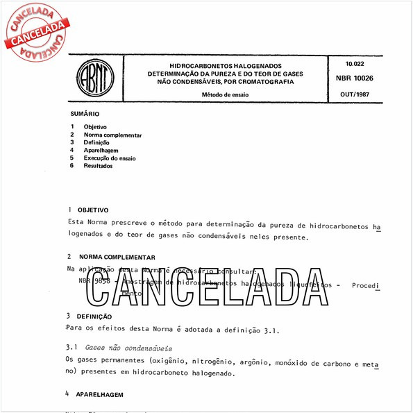Hidrocarbonetos halogenados - Determinação da pureza e do teor de gases não condensáveis, por cromatografia