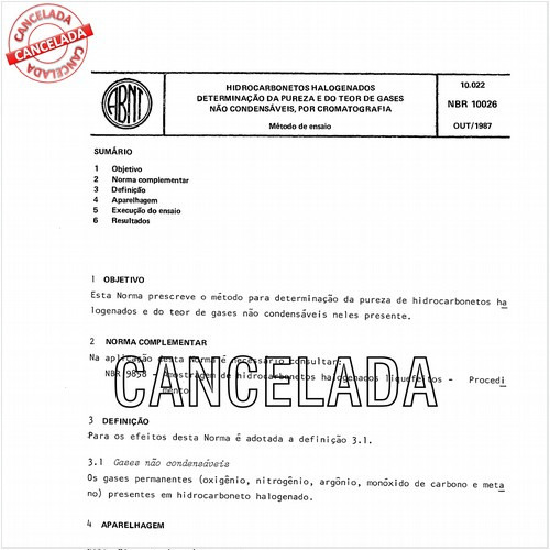Hidrocarbonetos halogenados - Determinação da pureza e do teor de gases não condensáveis, por cromatografia