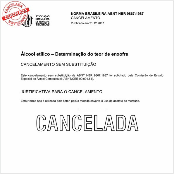 Alcool etílico - Determinação do teor de enxofre