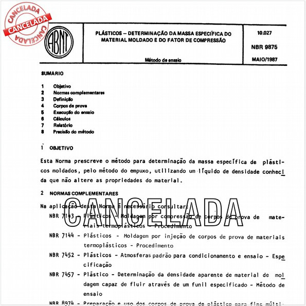 Plásticos - Determinação da massa específica do material moldado e do fator de compressão