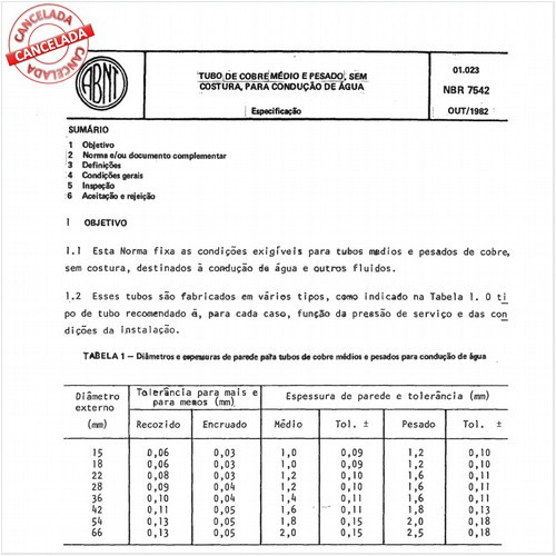 Tubo de cobre médio e pesado, sem costura, para condução de água