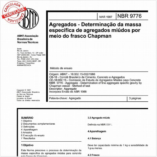Agregados - Determinação da massa específica de agregados miúdos por meio do frasco Chapman