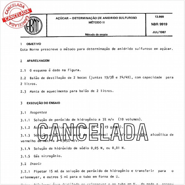 Açúcar - Determinação de anidrido sulfuroso - Método II