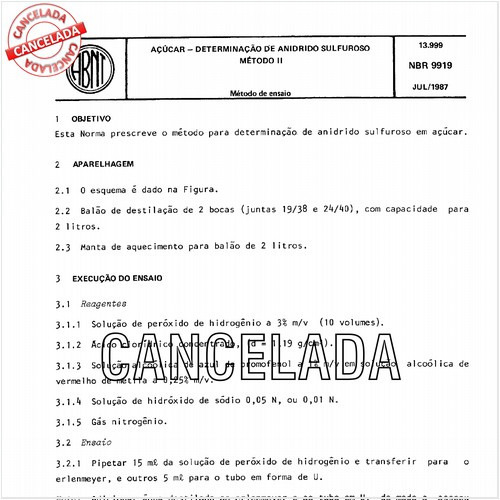 Açúcar - Determinação de anidrido sulfuroso - Método II