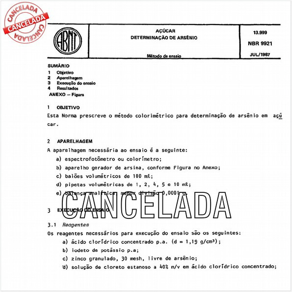 Açúcar - Determinação de arsênio