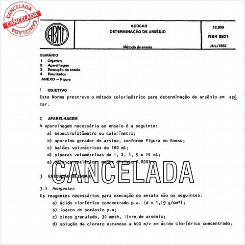 Açúcar - Determinação de arsênio