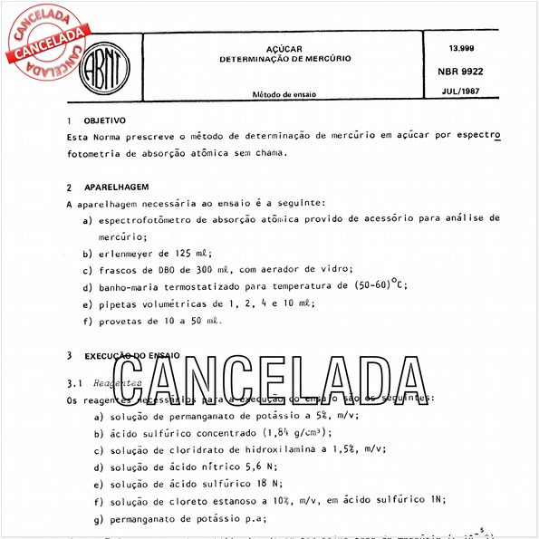 Açúcar - Determinação de mercúrio
