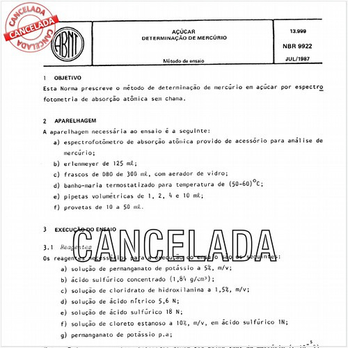 Açúcar - Determinação de mercúrio