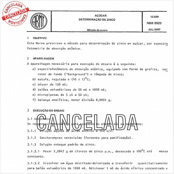 Açúcar - determinação de zinco