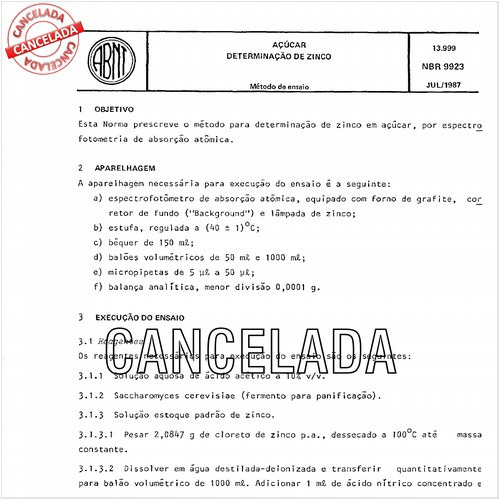 Açúcar - determinação de zinco