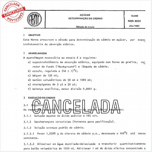 Açúcar - Determinação de cádmio