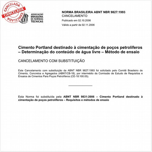 Cimento Portland destinado à cimentação de poços petrolíferos - Determinação do conteúdo de água livre