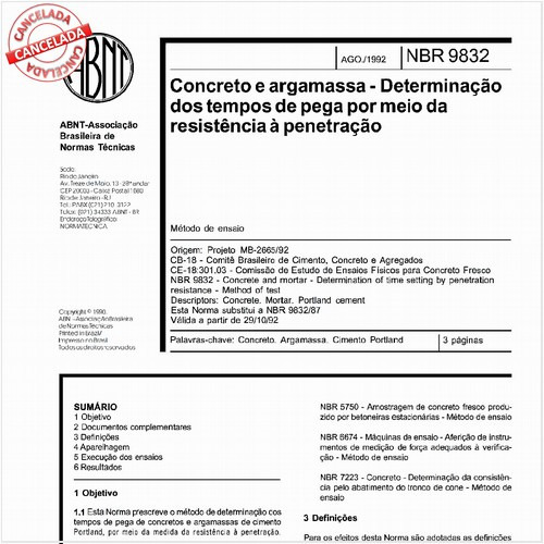 Concreto e argamassa - Determinação dos tempos de pega por meio da resistência à penetração