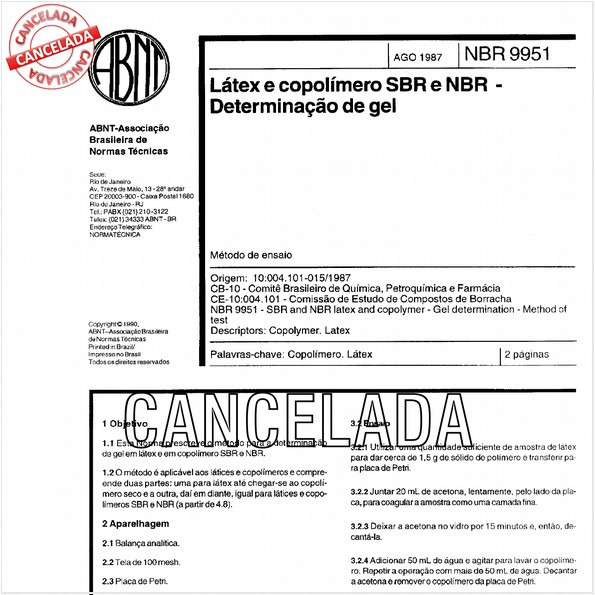 Látex e copolímero SBR e NBR - Determinação de gel