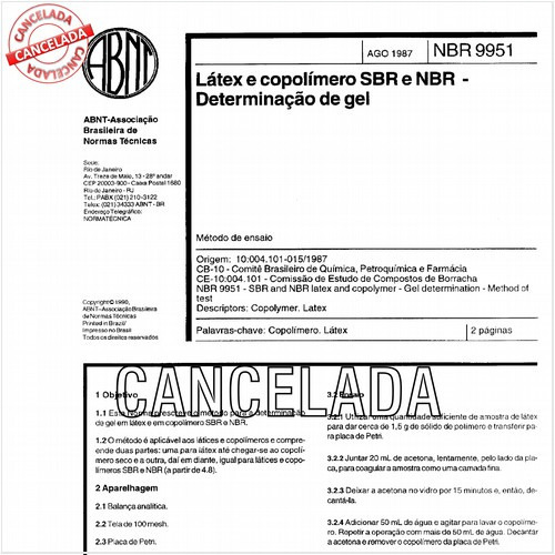 Látex e copolímero SBR e NBR - Determinação de gel