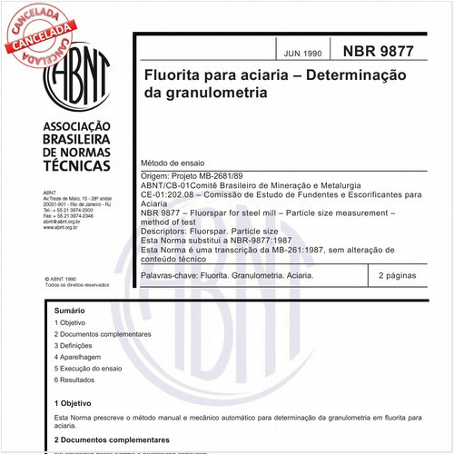 Fluorita para aciaria - Determinação da granulometria