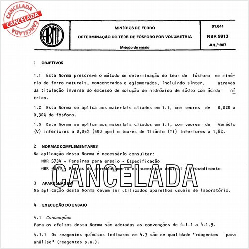 Minérios de ferro - Determinação do teor de fósforo por volumetria