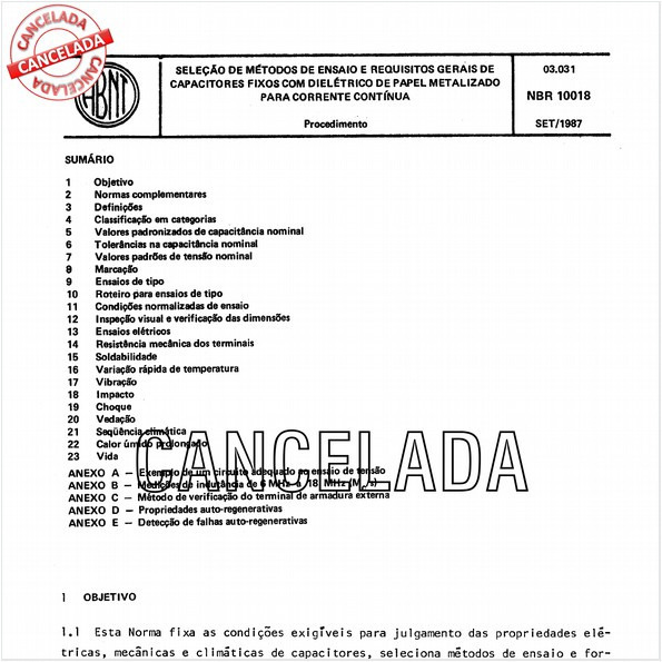 Seleção de métodos de ensaio e requisitos gerais de capacitores fixos com dielétrico de papel metalizado para corrente contínua