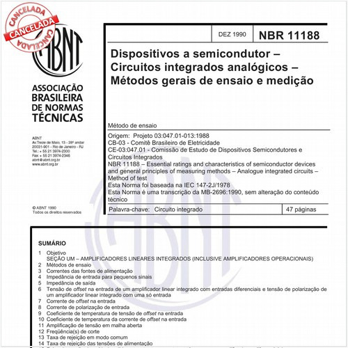 Dispositivos a semicondutor - Circuitos integrados analógicos - Métodos gerais de ensaio e medição