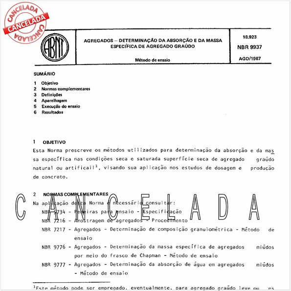 Agregados - Determinação da absorção e da massa específica de agregado graúdo
