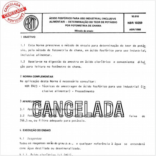 Acido fosfórico para uso industrial (inclusive alimentar) - Determinação do teor de potássio por fotometria de chama