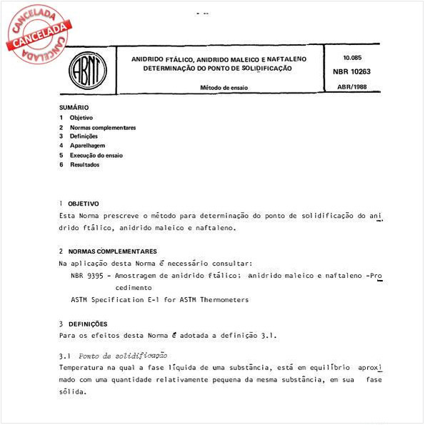 Anidrido ftálico, anidrido maleico e naftaleno - Determinação do ponto de solidificação