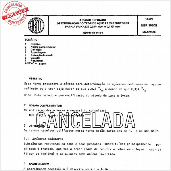 Açúcar refinado - Determinação do teor de açúcares redutores para a faixa de 0,02% m/m a 0,33% m/m