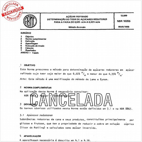 Açúcar refinado - Determinação do teor de açúcares redutores para a faixa de 0,02% m/m a 0,33% m/m
