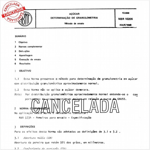 Açúcar - Determinação de granulometria