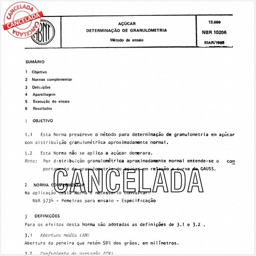 Açúcar - Determinação de granulometria