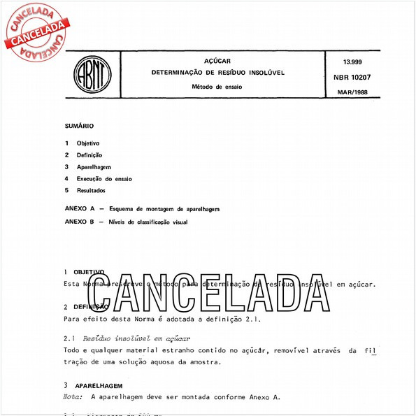 Açúcar - Determinação de resíduo insolúvel