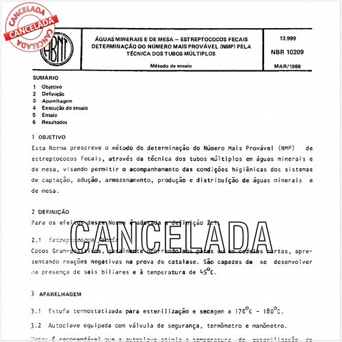 Aguas minerais e de mesa - Estreptococos fecais - Determinação do número mais provável (NMP) pela técnica dos tubos múltiplos