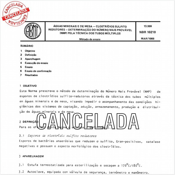 Aguas minerais e de mesa - Clostrídios sulfito redutores - Determinação do número mais provável (NMP) pela técnica dos tubos múltiplos