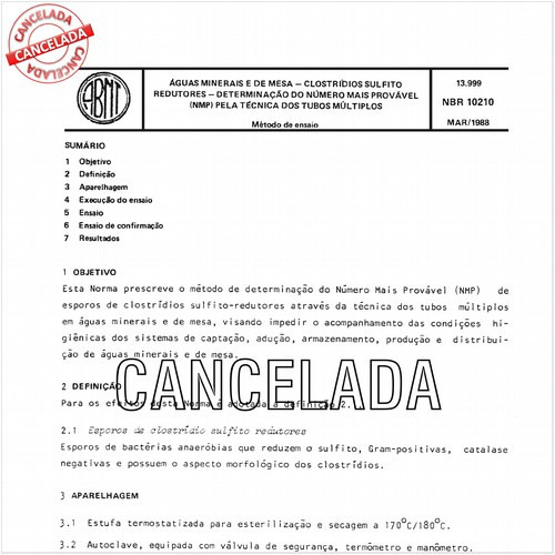 Aguas minerais e de mesa - Clostrídios sulfito redutores - Determinação do número mais provável (NMP) pela técnica dos tubos múltiplos